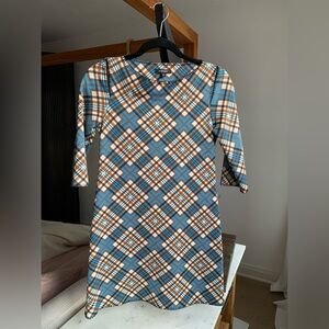 Plaid Patterned Dress - Blue and Brown